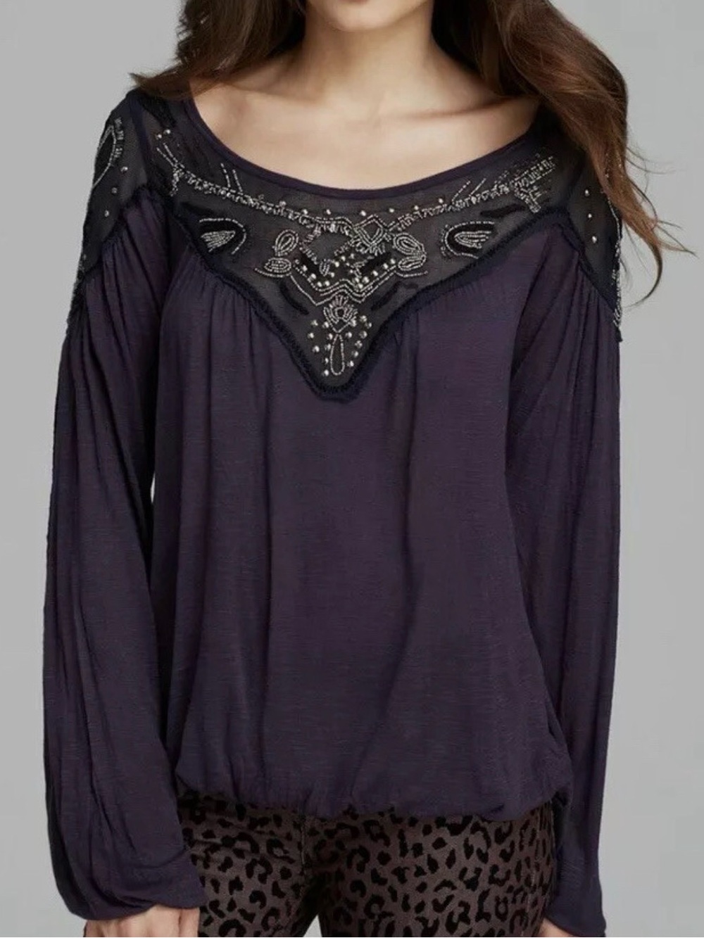 Free People Embellished Long Sleeve Top